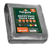 Tarpco Safety - Tarpaulin Waterproof Heavy Duty(130 g/m²|18′ X 24′ | 5.5m X 7.3m|Silver/Black-7 Mil) UV Resistant, Tear Proof, Protective Poly Tarpaulin with Reinforced Edges for Multi-purpose usage