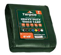 Tarpco Safety - Tarpaulin Waterproof Heavy Duty(130 g/m²|6′ X 8′ | 1.85m X 2.45m|Green/Black-7 Mil) UV Resistant, Tear Proof, Protective Poly Tarpaulin with Reinforced Edges for Multi-purpose usage