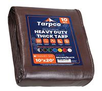 Tarpco Safety - Tarpaulin Waterproof Heavy Duty(190 g/m²|10′ X 20′ | 3m X 6.1m|Brown/Black-10 Mil) UV Resistant, Tear Proof, Protective Poly Tarpaulin with Reinforced Edges for Multi-purpose usage