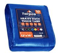 Tarpco Safety - Tarpaulin Waterproof Heavy Duty(190 g/m²|12′ X 16′ | 3.65m X 4.85m|Blue-10 Mil) UV Resistant, Tear Proof, Protective Poly Tarpaulin with Reinforced Edges for Multi-purpose usage