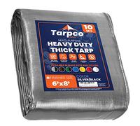Tarpco Safety - Tarpaulin Waterproof Heavy Duty(190 g/m²|6′ X 8′ | 1.85m X 2.45m|Silver/Black-10 Mil) UV Resistant, Tear Proof, Protective Poly Tarpaulin with Reinforced Edges for Multi-purpose usage