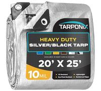 Tarponix 20' x 25' Dual-Sided Heavy-Duty Tarp - 10 Mil Tear-Resistant Silver & Black Cover with Reinforced Edges and Anti-Rust Grommets