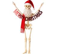 Tarpop 12 ft Giant Sized Skeleton Christmas Costume Accessories Santa Hat Scarf and Beard Outfits Set Christmas Banner for Garden Lawn Patio Outdoor Decoration