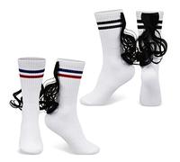 Tarpop 2 Pairs Mullet Socks with Fake Hair Weird Silly Novelty Socks Exchange Game Funny Gag Gift for Men Women, Stripe, as pictures shown