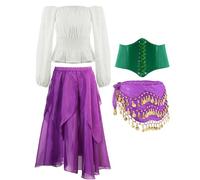 Tarpop 4 Pcs Mardi Gras Gypsy Costume Accessories for Women Belly Dancer Pirate Costume for Renaissance Medieval(X-Large)