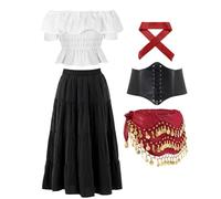Tarpop 5 Pcs Halloween Gypsy Costume Accessories for Women Fortune Teller Pirate Dancer for Renaissance Medieval, Black, Medium