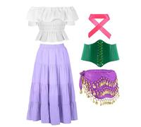 Tarpop 5 Pcs Halloween Gypsy Costume Accessories for Women Fortune Teller Pirate Dancer for Renaissance Medieval, Purple, Large