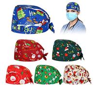 Tarpop 6 Pcs Christmas Scrub Caps Woman Hats Bouffant Adjustable Sweatband Nursing Doctor Men Working Supplies, Bright Color, 5