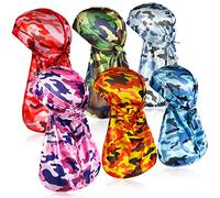 Tarpop 6 pcs Silky Durag with Long Tail and Wide Straps Colorful 360 Waves Doo Rags Durag Cap for Men and Women Hip Hop Rapper