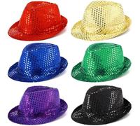 Tarpop 6 Pcs Western Sequin Hat Bling Dance Hats with Shining Sequin for Man and Women(Multiple Colors)