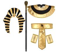 Tarpop 6 Pieces Egyptian Costume Accessory Set Pharaoh Hat Egyptian Collar Egyptian Belt Cuffs Cobra Head Scepter for Men Halloween King Tut Cosplay Role Play Party Prop Supplies