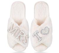 Tarpop Bride Slippers Mrs Slipper for Wedding with Personalized Initial Pearl Design Bridal Gifts, White, 7-8