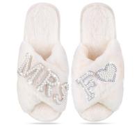 Tarpop Bride Slippers Mrs Slipper for Wedding with Personalized Initial Pearl Design Bridal Gifts, White, 7-8