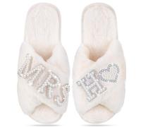 Tarpop Bride Slippers Mrs Slipper for Wedding with Personalized Initial Pearl Design Bridal Gifts, White, 7-8