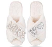 Tarpop Bride Slippers Mrs Slippers Wedding Bride Slippers Personalized Initial Pearl Slippers Bridal Gifts for Christmas, Creamy White, 7-8