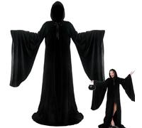 Tarpop Halloween Velvet Cape Unisex Black Hooded Cloak for Women Men Long Velvet Wizard Robe for Witch Cosplay Vampire Costume, One Size