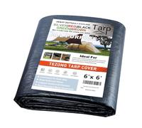 Tarps Heavy Duty Waterproof 6x6ft,TEZONG 12Mil Poly Tarp Multipurpose Tarpaulin Outdoor Cover Black for Emergency Rain,Patio Furniture,Roof,Camping,Car,Pool