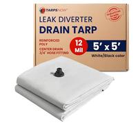 Tarps Now 5x5 ft Leak Diverter Tarp & Roof Rain Diverter - 12 Mil Reinforced Poly Ceiling & Roof Leak Tarp with Drain Flange - for Emergency Leaks - D-Ring Corners - Connects to 3/4" Garden Hose