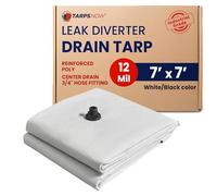 Tarps Now 7x7 ft Leak Diverter Tarp & Roof Rain Diverter - 12 Mil Reinforced Poly Ceiling & Roof Leak Tarp with Drain Flange - for Emergency Leaks - D-Ring Corners - Connects to 3/4" Garden Hose