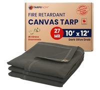 TarpsNow - 10’ x 12’ 100% Industrial Grade Fire Retardant Canvas Tarp - Water, UV-Ray & Mildew Resistant w/Brass Grommets (16 oz & 18 Mil)