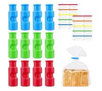 Tarqite 12 Pcs Food Bag Clips, Kitchen Squeeze and Lock Food Bag Clips for Food Storage,Reusable for Freezer, Chip, Bread, Snack Bag Sealing,with 2 Date Labels