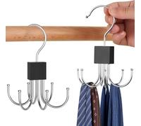 Tarqite 4Pcs Belt Hanger for Closet, Tie Hanger Organizer with Rotating 6 Hooks, Rotatable Belt Rack Closet Accessories for Socks and Belts (Black)