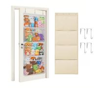 Tarqite Over the Door Stuffed Animal Organiser, Cotton Toy Storage Holder with 4 Large Pockets, Hanging Organiser for Nursery, Bedroom, Kids' Room