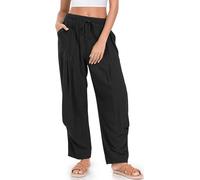 TARSE Women Linen Baggy Harem Pants Summer Drawstring Casual Lounge Pant 2024 Beach Travel Vacation Clothes with Pockets, Black, XL