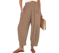 TARSE Women Linen Boho Pants Summer Casual Loose High Waist Cargo Lounge Harem Pant 2025 Beach Travel Vacation Outfits, Coffee, Large