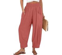Tarse Women Linen Boho Pants Summer Casual Loose High Waist Cargo Lounge Harem Pant 2025 Beach Travel Vacation Outfits, Dusty Rose, S