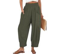 Tarse Women Linen Boho Pants Summer Casual Loose High Waist Cargo Lounge Harem Pant 2025 Beach Travel Vacation Outfits, Army Green, XL
