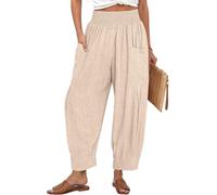 Tarse Women Linen Boho Pants Summer Casual Loose High Waist Cargo Lounge Harem Pant 2025 Beach Travel Vacation Outfits, Heather Light Khaki, M