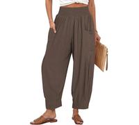 TARSE Women Linen Boho Pants Summer Casual Loose High Waist Cargo Lounge Harem Pant 2025 Beach Travel Vacation Outfits, Dark Coffee, Large