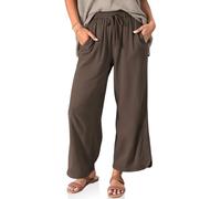 TARSE Women Linen Wide Leg Pants Casual Loose Drawstring Summer Beach Travel Vacation Palazzo Pants with Pockets