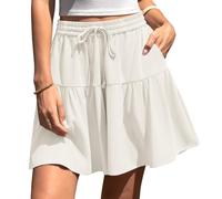 TARSE Womens Linen Skirt Pants Wide Leg Flowy Shorts Drawstring Loose Fit Summer Casual Lightweight Comfy Vacation Wear, Milky White, XXL