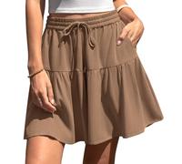 TARSE Womens Linen Skirt Pants Wide Leg Flowy Shorts Drawstring Loose Fit Summer Casual Lightweight Comfy Vacation Wear, Midcoffee, XXL