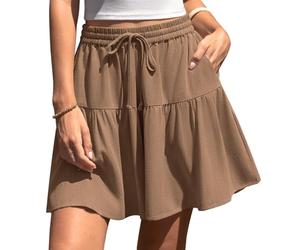 TARSE Womens Linen Skirt Pants Wide Leg Flowy Shorts Drawstring Loose Fit Summer Casual Lightweight Comfy Vacation Wear, Midcoffee, M