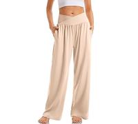 TARSE Women's Wide Leg Casual Loose Pants Yoga Sweatpants Comfy Crossover High Waisted Lounge Pajama Flowy Pants with Pockets, Light Khaki, XL
