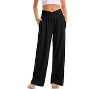 TARSE Women's Wide Leg Casual Loose Pants Yoga Sweatpants Comfy Crossover High Waisted Lounge Pajama Flowy Pants with Pockets, Black, Large