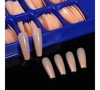 TARSHYRY 100Pcs/Box Coffin Shape Acrylic False Nails Full Cover Tips for DIY Nail Art 10 Sizes Complete Set (Flesh-colored)