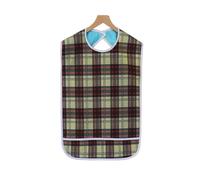 TARSHYRY Double Layer Plaid Bibs Greaseproof Adult Eating Apron Rice Bibs for Family Gatherings and BBQs Blue Khaki Red (L)
