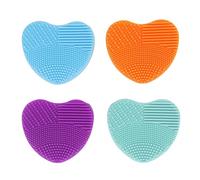 TARSHYRY Heart Shaped Makeup Brush Cleaning Mat, 4 Pack Dual Texture Makeup Brush Cleaner Pad with Waves Spirals Dots, Silicone Scrubber for Home Travel Professional (4pcs)