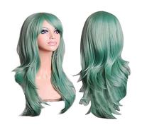 TARSHYRY Long Curly Green Wig 70cm with Comfortable Mesh Cap for Cosplay and Party Use