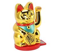 TARSHYRY Lucky Cat, 5 Inch Fortune Cat Decoration Waving Cat Lucky Cat Waving Arm with Solar Powered Light Sensing Rotatable Base Waving Arm Lucky Cat (Gold)