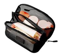 TARSHYRY Mesh Makeup Bag, Large Capacity Open Flat Travel Toiletry Organizer with Breathable Mesh Fabric, for Women Makeup Artists Travelers (Black)