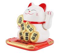 TARSHYRY Solar Powered Lucky Cat Fortune Beckoning Welcoming Waving Cat Decor for Home Car Office Golden Black White Plastic 8.5x9.5x9.5cm (White)