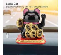 TARSHYRY Solar Powered Lucky Cat Fortune Beckoning Welcoming Waving Cat Decor for Home Car Office Golden Black White Plastic 8.5x9.5x9.5cm (Black)