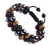 TARSHYRY Tiger Eye Bracelet 8mm Tiger Eye Black Stone Beads Stretch Cord Adjustable Double Layer Bracelet for Men Women Unisex Prom Party Meditation