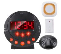 TARSHYRY Vibrating Alarm Clock, Wireless Doorbell, 2 Alarms, Snooze, Brightness Adjustment, Stepless Volume, Easy Use, Elderly Senior Deaf Hearing-impaired People, Bedside Clock (UK Plug)