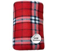 Tartan Check Double Size Fleece Blankets Sofa Throws Large 2 Seater, Soft Luxury Warm Tarten Blanket Double for Bed Couch & Sofa (Red Check, 150 x 200cm)